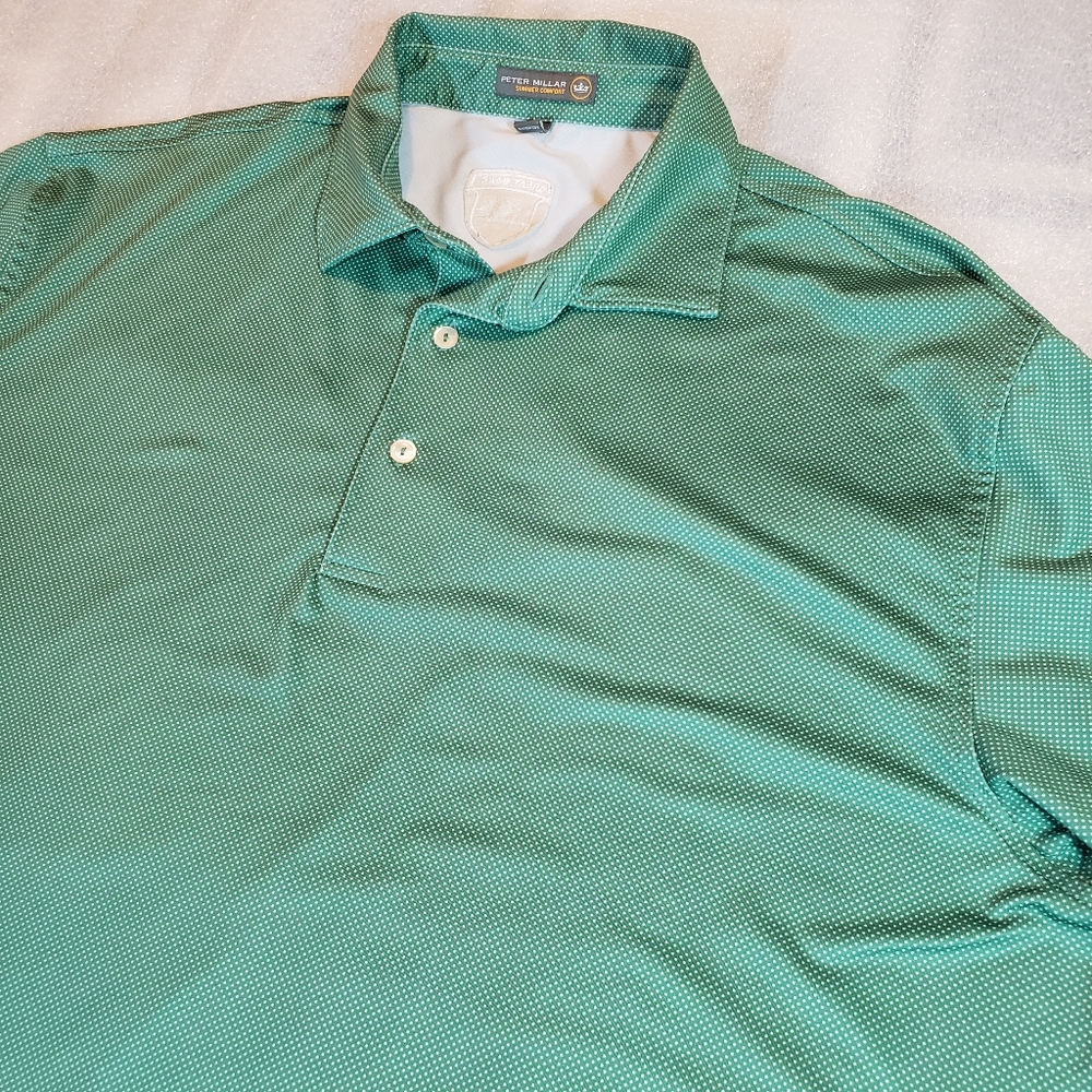 Peter Millar Men's Large Summer Comfort Pointer Mini Dot Polo Shirt CC Logo Back